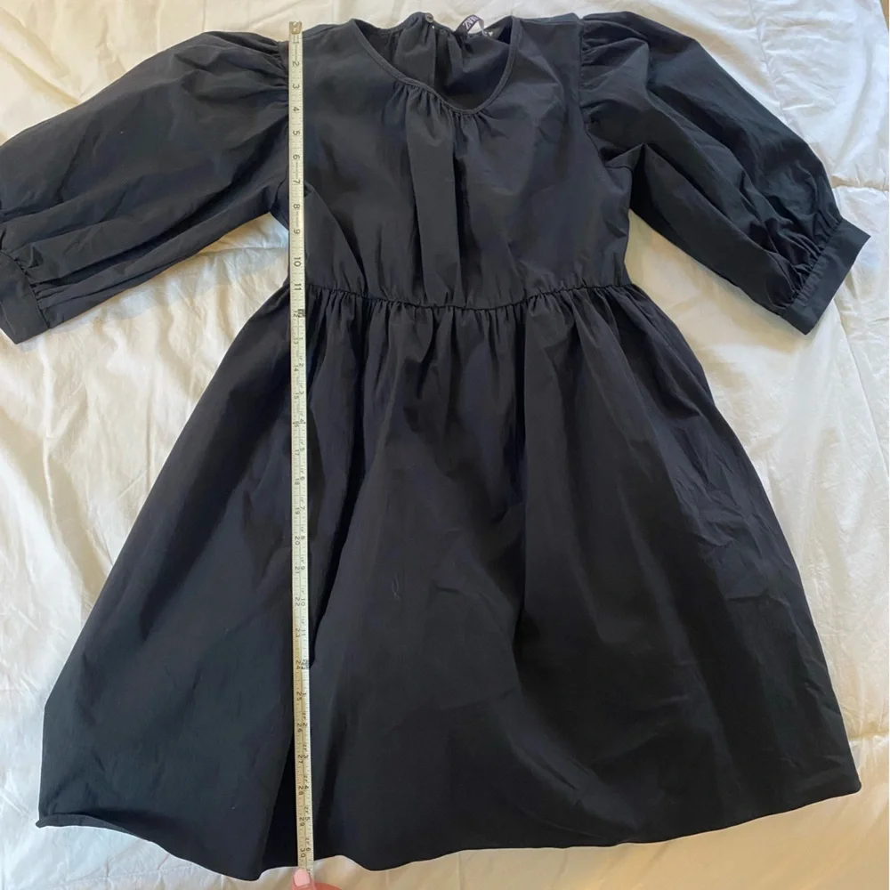 Zara Poplin Voluminous Pleated Mini Dress Black Cotton/Nylon size M - Picture 2 of 7